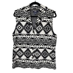 Chaps Sweater Vest Women's L Black White Southwestern Aztec Cowgirl Western